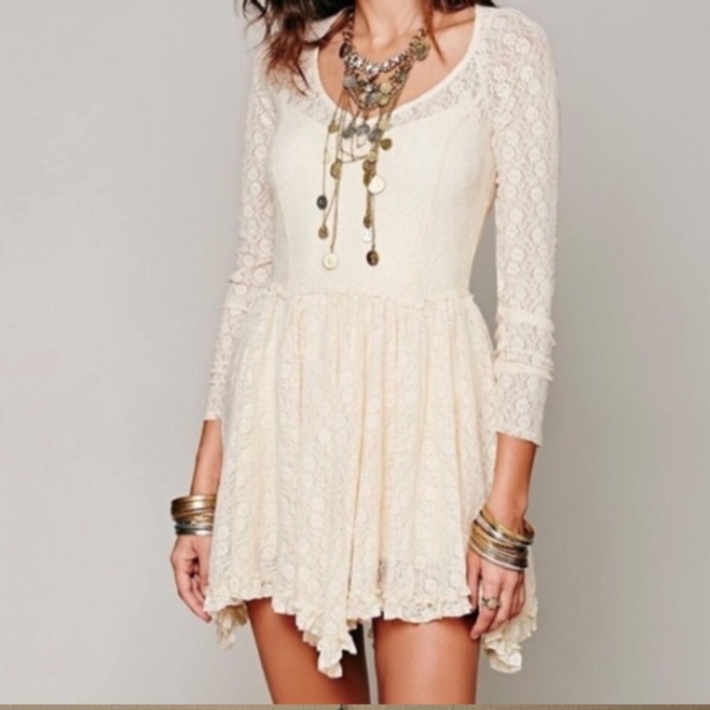 NWT Free People Lace Sheer Dress in Antique Cream